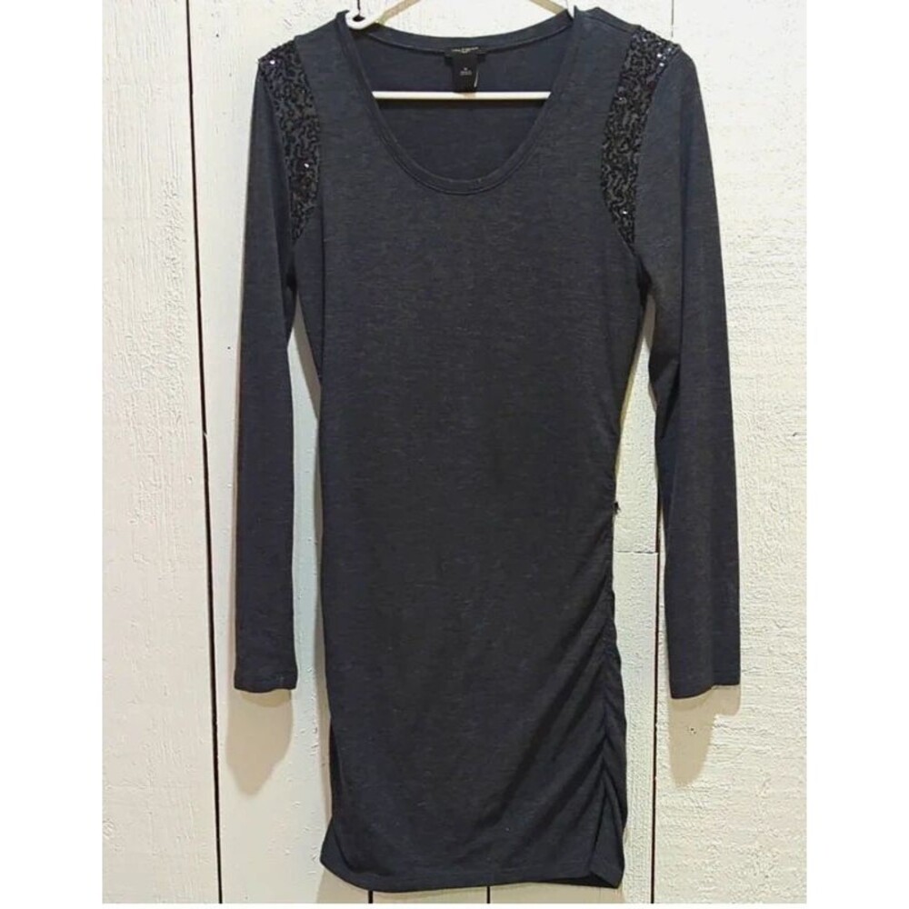 Ann Taylor Women’s Size M Gray Sequin Shoulder Long Sleeve Scoop Neck Bodycon